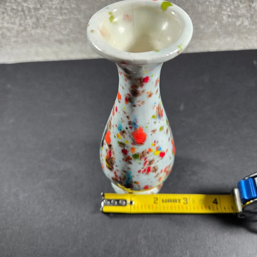 Bud Vase Multicolor Splatter Paint Ceramic Vintage Home Decor Small 6.5in
